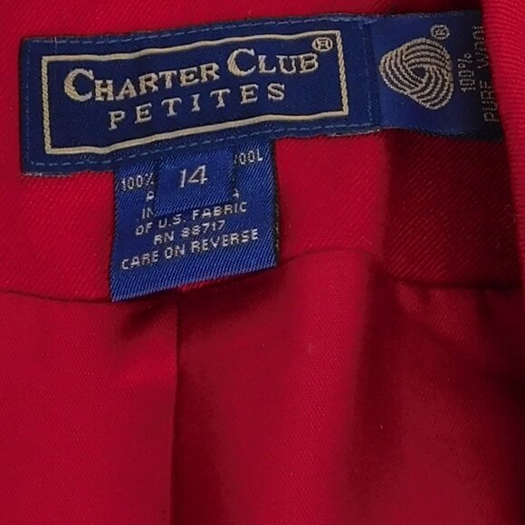 Red Wool Double Crested Logo Blazer Size 14P Charter Club Gold Buttons Vintage - Picture 3 of 10